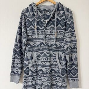 KAVU Men’s Aztec Print Hooded One-Piece Jumpsuit Small – Cozy Fleece Lounger